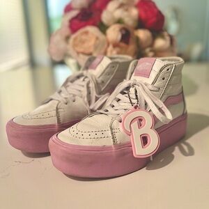 Barbie x Vans High-Top Sneakers, Size 6.5 Women’s, Pink & White